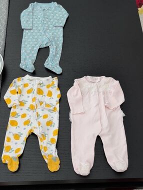 3 Piece Baby Girl Miniclasix Footie Pink Lace Carter's Lemon Print Daisy